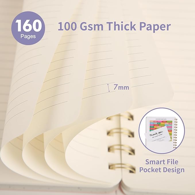 Oneirom Spiral Notebook-6.10" x 8.19" College Ruled Journal with Inner Pockets and 160 Pages,PU Leather Cover Business Journal, Twin-Wire Binding Notebook Perfect for Office & Home School Supplies