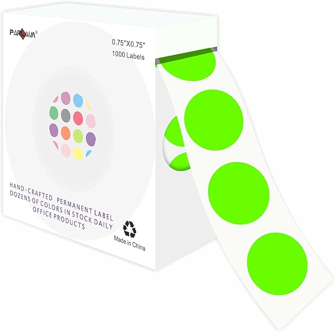 PARLAIM 3/4 Inch Roll Color Coding Labels,1000 per Roll Round Permanent Adhesive Color Coding Circle Dot Stickers for Office Business(Fluorescent Green)