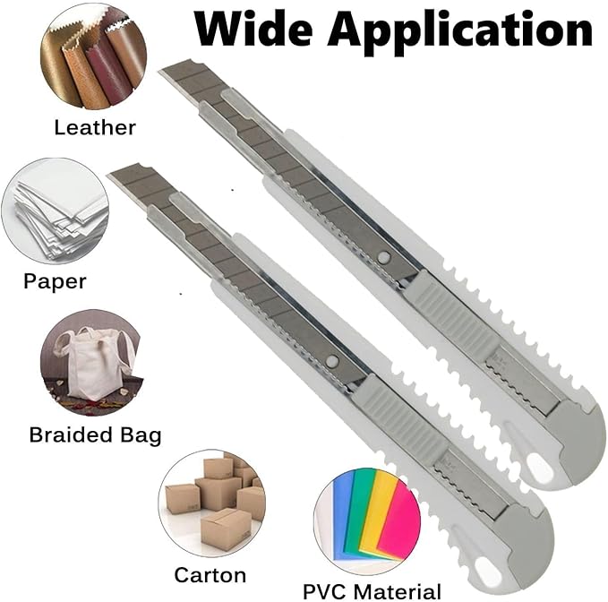 WEKOIL 9mm Snap Off Utility Knife 3 Pack High Hardness Retractable Box Cutters with 30 Pcs Snap Off Blades,Package Cutter 9mm Knife for Home Office Workstation,White