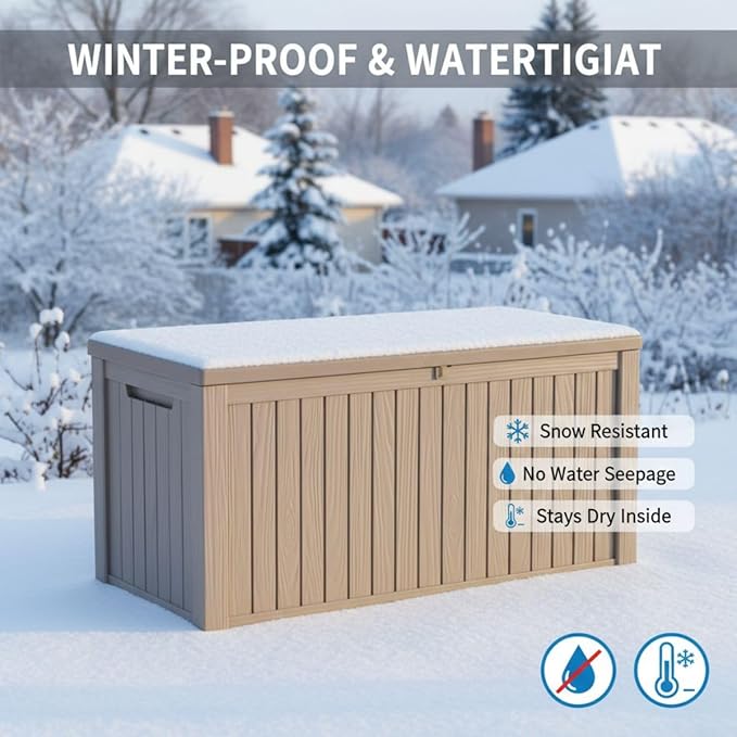 Yardgrace 210 Gallon Outdoor Storage Bench Waterproof - Resin Deck Storage Chest for Patio & Pool, Lockable Outdoor Storage Box for Cushions & Tools, UV-Resistant, Granite Grey