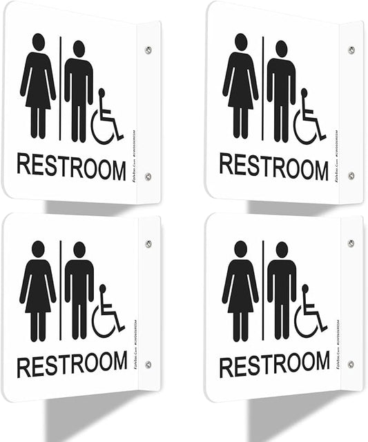 Faittoo Restroom Sign, Bathroom Signs, 4 Pack 6 x 6 Inches Acrylic Sign, for Office or Business Bathroom and Toilet Door or Wall Decor, Indoor Outdoor Use (Men and women with Handicap)