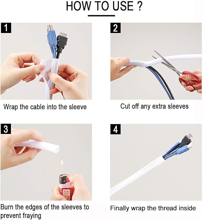 QCSIW 1/2 inch x 50ft Split Sleeve Wire Loom Tubing - Durable Cord Protector for USB, Power Cords, Audio/Video Cables | Chew-Proof Cable Sleeve to Protect Pets & Wires | Easy Installation, White