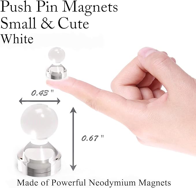 MHDMAG Magnetic Push Pins Powerful Push Pin Magnets for Fridge Whiteboards Calendars Maps in School & Office Pack of 32,White
