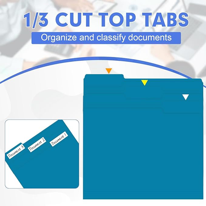 File Folder, HERKKA 30 Pack 1/3 Cut Tab File Folders, File Folders Great for Organizing and Filing, Letter Size, Blue
