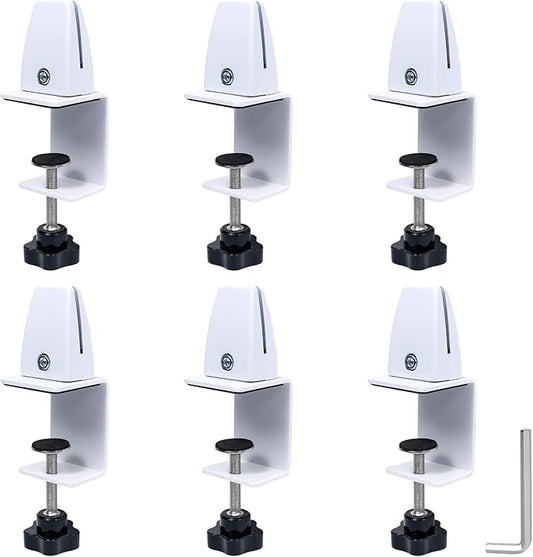 Adjustable Desk Divider Partition Clips, Sneeze Guard Support Clamps for 1/8" to 1" Thick Panels, Desk Privacy Panel Clips for Office and Home Use, 6-Pack, White