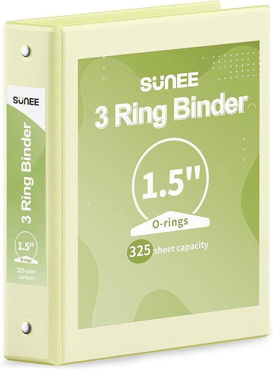 SUNEE 3 Ring Binder 1.5 Inch 1 Pack, Clear View Binder Three Ring PVC-Free (Fit 8.5x11 Inches) for School or Office Supplies, Light Yellow