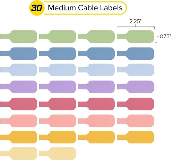 Wrap-It Storage Cable Labels - Medium, Macaron (30-Pack) - Write On Cord Tags for Wire Management and Identification