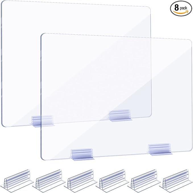 Weysat 6pcs Counter Desk Acrylic Panels Holder and 2 Pcs Acrylic Desk Divider Partition for Business, Office, School 24 x 16 Inches, Fasten Panels from 1/ 8 Inch to 1/ 4 Inch Thick