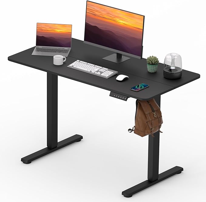 FitStand Adjustable Standing Desk, 47x24 Inches Home Office Desk with Memory Preset, Home Office Desk Computer Workstation Splice Black Top + Black Frame