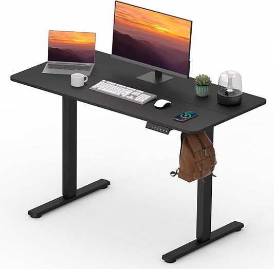 FitStand Adjustable Standing Desk, 47x24 Inches Home Office Desk with Memory Preset, Home Office Desk Computer Workstation Splice Black Top + Black Frame