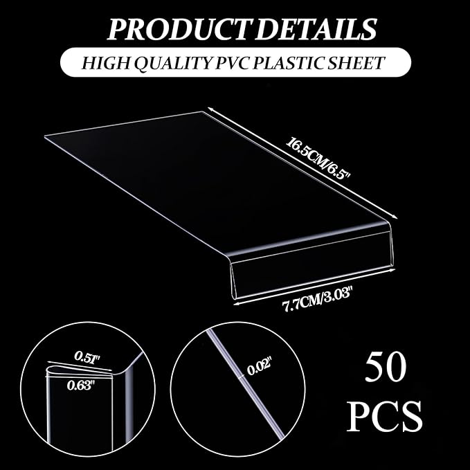 Containlol 50 Pcs Moveable Shelf Label Holders, Clear Bookshelf Label Library Shelf Markers Bookshelf Divider Tags for Library Office Classroom Home(6.5 x 3 x 0.63 Inch)