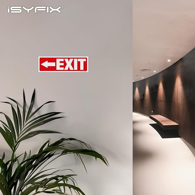 iSYFIX Exit Signs Stickers 12 Pack 12x4 Inch - Laminated Premium Vinyl Directional Left Arrow Signs for Buildings, Office, Workplace, Stores, Schools, Theaters, Parking, Restaurants, Factories