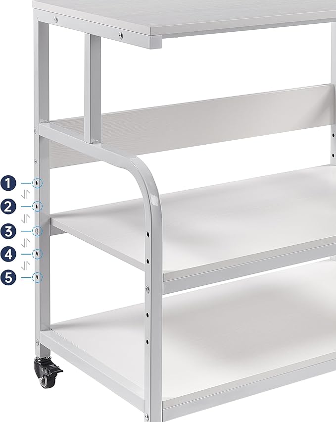 Fannova Printer Stand, 32.3" x 18.9" x 32.1" Extra Large Printer Table with Adjustable Storage Shelf, 3 Tier Rolling Printer Cart with Industrial Wheels for Home Office, White