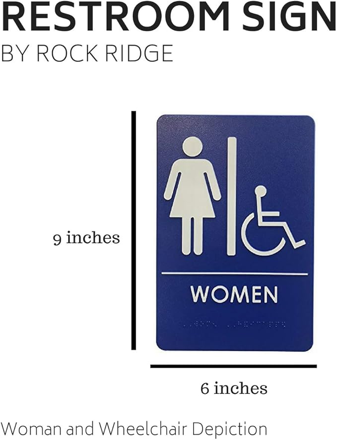 USA Made - Men's and Women's Restroom Signs ADA-Compliant Bathroom Door Signs for Offices, Businesses, and Restaurants, Black, Blue, Grey and Taupe/Tan Colors (Blue Handicap)