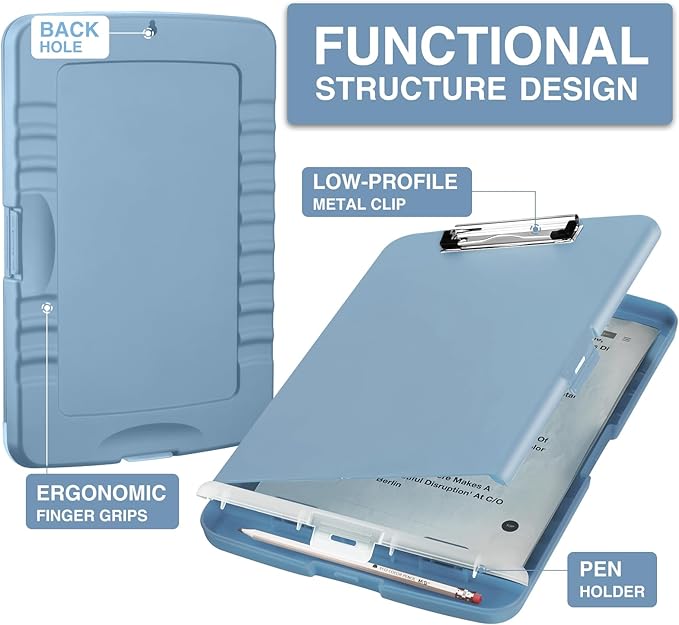 Sooez Clipboard with Storage, High Capacity Nursing Clip Board 8.5 x 11 with Pen Holder & Low Profile Clip, Plastic Clipboards Case Box, Teacher Must Haves School Office Supplies,Letter Size/ A4