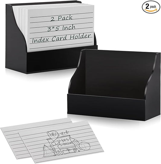 SHIQIKEJIPTY 2 Pack Black Index Card Holder 3 X 5 Note Card Organizer Acrylic Index Card Box Flash Card Storage Box Postcard Display Stand Business Card Holder Desktop for Business Office(No Card)