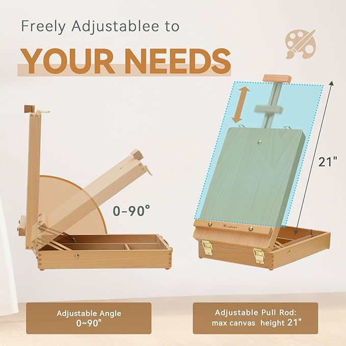 Tabletop Art Easel for Painting, Premium Wooden Sketchbox, Portable Desktop Painting Easel for Student Artist Beginner