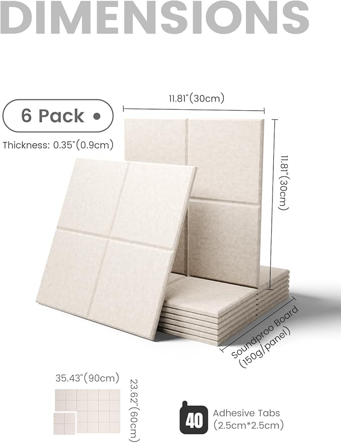 Large Felt Bulletin Board 36"x24", 6-Pack 4-Compartment Wall Organizer, Cork Board Alternative with 60 Removable Adhesive Tabs, Modular Felt Panels for Home Office, Classroom and Study-Oatmeal