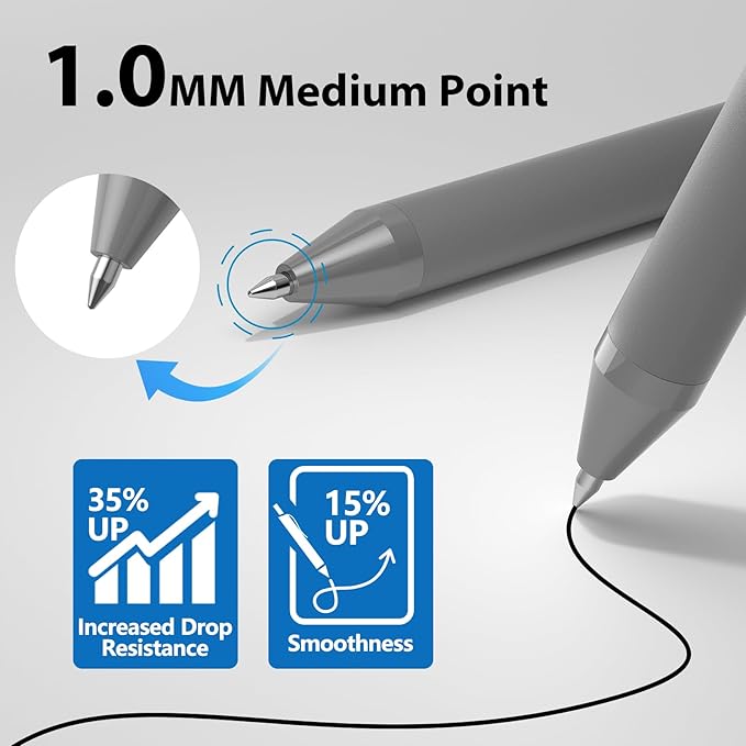 JIMMIDDA Ballpoint Pens Bulk - 107 Pcs Black Ink Pens in Bulk | 1.0 Medium Point Smooth Writing, Retractable No Bleed Ball Point Pen for Men Women (Gray Barrel)