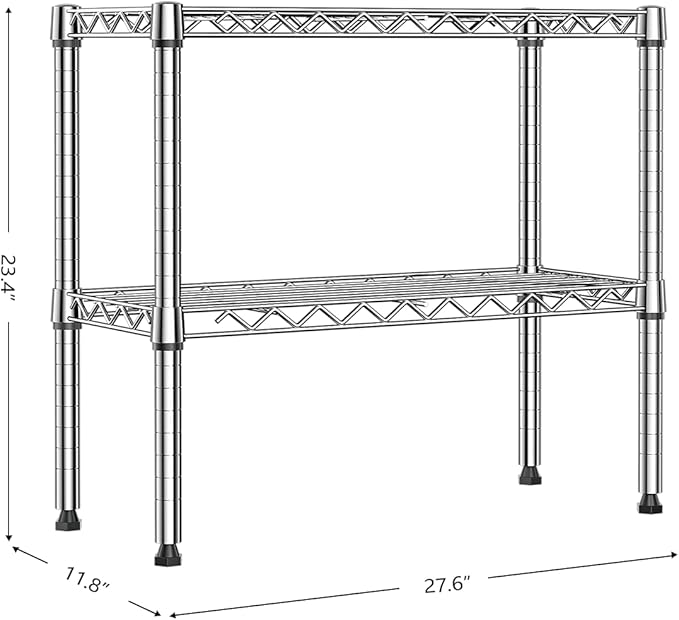 MZG 220 lbs 2 Tier Storage Rack Metal Wire Shelving Unit, Storage Standing Household Shelf Organizer for Laundry Bathroom Kitchen Pantry Closet Garage Utility Room, Chrome 11.8" D x 27.6" W x 23.4" H