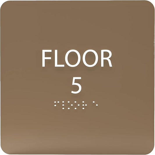 Modern Olive ADA Floor 5 Sign with Braille – Made from Durable Acrylic and Ready to Mount
