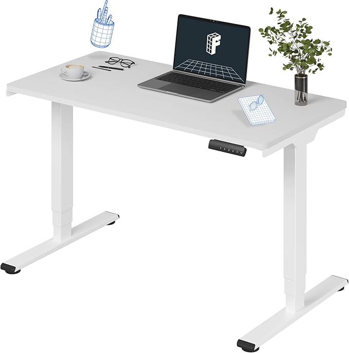 FLEXISPOT E6 3-Stage Dual Motor Electric Standing Desk 48 x 24 Sit Stand Up Desk, Holds 220 lbs, Adjustable Height w/Memory Presets, One-Piece White Desktop & White Frame, Ships in 2 Boxes