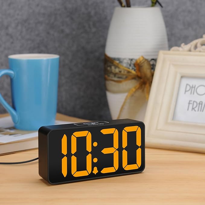 DreamSky Small Digital Alarm Clock for Bedroom, Large Big Numbers Display with Brightness Dimmer, Electric Bedside Desk Clock with USB Charging Port, Adjustable Alarm Volume, USB-C Adapter Powered