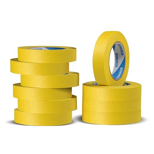 KIWIHUB Yellow Painters Tape,1" x 60 Yards x 10 Rolls (600 Yards Total) - Medium Adhesive Masking Tape for Painting,Labeling,DIY Crafting,Decoration and School Projects