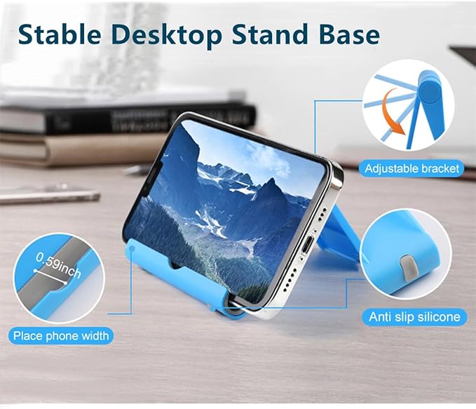 JUSDIQIR Cell Phone Stand for Desk Foldable Cell Phone Holder Desk Tablet Holder Mobile Phone Dock, Multi-Angle Universal Adjustable Tablet Dock (Pink+Purple+Black+Blue)