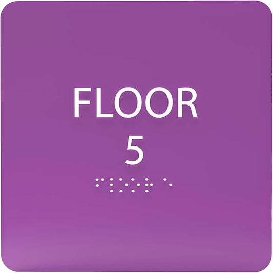 ADA CENTRAL SIGNS - 6" X6" Floor 5 Sign - ADA Compliant Tactile Graphics Grade 2 Braille Text Acrylic Wall Signs - Directional Assistance, Floor Number Safety Sign for Office, school Hospital, Apartment