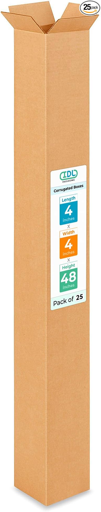 Tall Moving & Shipping Boxes 4"L x 4"W x 48"H (25-Pack) - Extra Strength 200 lb vs Regular - Corrugated Durable Packing Boxes for Moving - Tall Moving Box - Pack of Moving Box by IDL Packaging