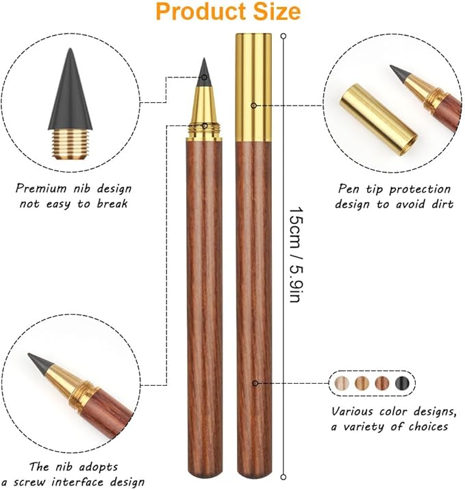 HOTUT Inkless Pencil - 4pcs Everlasting Wooden Infinity Pencil, Wood-Cased Graphite Reusable for Writing Drawing, Students Home Office School Supplies