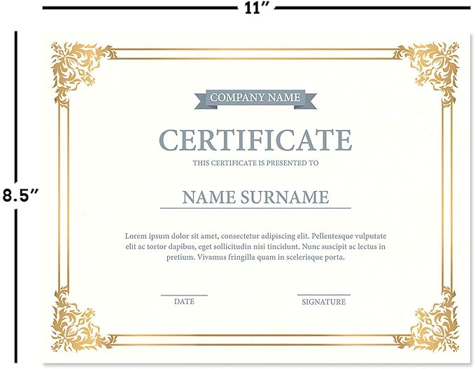 Ornate Empire Award Certificate Collection - Includes 25 Certificate Papers (White/Gold), 25 Heavy Linen Folders (Black/Gold), 25 Gold Foil Seals, Laser & Inkjet Printer Compatible