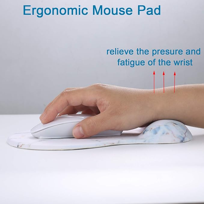 xinidc Ergonomic Computer Mouse Pad with Wrist Rest Support, Pain Relief Mouse Pad with Non-Slip PU Base for Home Office Working Studying (Colorful Marble)
