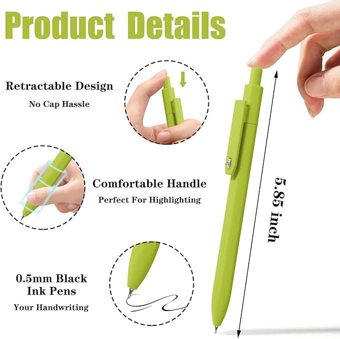 Piochoo Gel Pens, 8 Pack Fine Point Black Ink Smooth Writing Ink Pen, Retractable Quick Dry Aesthetic Cute Pens for Women Nurses School Office Supplies