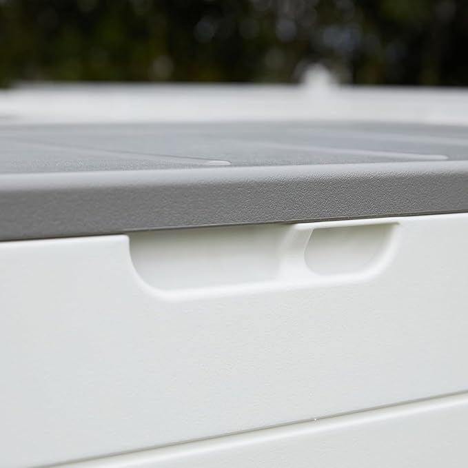 Decksplore 100 Gallon Outdoor Storage Box Waterproof Lockable Resin Deck Box Large, Patio Storage Bin for Pool Accessories Cushion Furniture, Garden Tools, UV-Resistant Outside Delivery Black&White