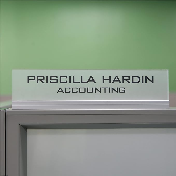 Printex Design - Personalized Office CUBICLE Name Plate & Sign. Modern Aluminum Holder - 4 Plate Colors (Frosted Translucent)