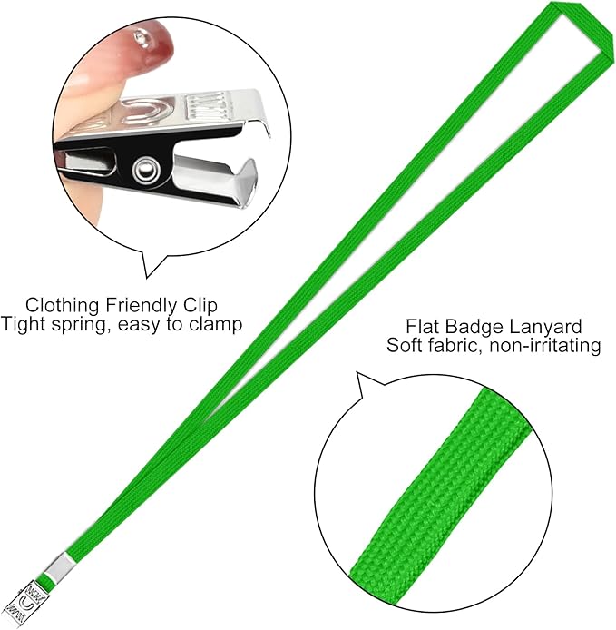 100 Pcs Clear Vertical Badge Id Card and 100 Pcs Lanyard, Reusable Lanyards for Id Badge Holder Name Tag Badge Holder with Lanyards for Adults Kids Business School Conferences (Green)