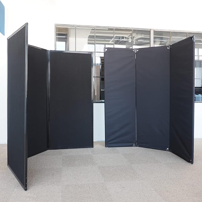 Versare FP6 Folding Privacy Screen | 3 Panels | 360 Degree Rotating Hinges | Economical Partition for Offices, Schools, Home and More | 6' Wide x 6' Tall Pewter Fabric