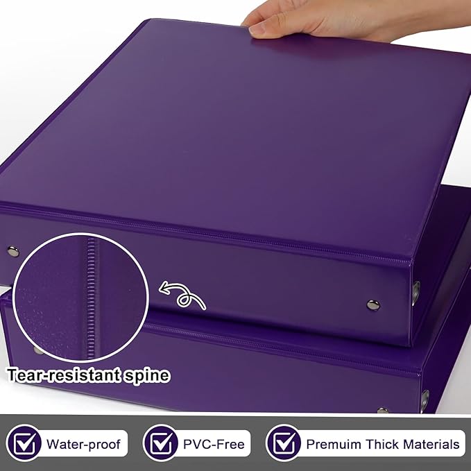 CIXILDTS 2-inch Round Ring Binder, Durable 2" 3 Ring Binder Fit Letter Size Paper, Purple, 6-Pack