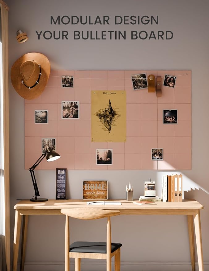 Fluxynara Large Felt Bulletin Board 36" x 24"Cork Board Alternative-6 Pack with 40 Safe Removable Adhesive Tabs, Cork Boards for Walls Cork Board for Home Office Classroom Pin Board-Coral