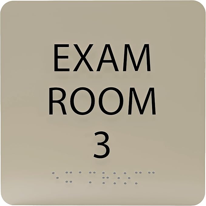 ADA CENTRAL SIGNS - 6" X6" Exam Room 3 Sign - ADA Compliant Tactile Graphics Grade 2 Braille Text Acrylic Wall Signs - Educational Institution Directional Assistance Test Center Door Sign for Schools
