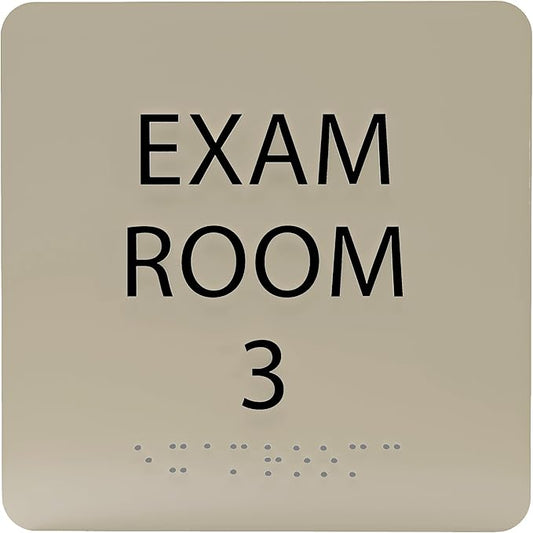 ADA CENTRAL SIGNS - 6" X6" Exam Room 3 Sign - ADA Compliant Tactile Graphics Grade 2 Braille Text Acrylic Wall Signs - Educational Institution Directional Assistance Test Center Door Sign for Schools
