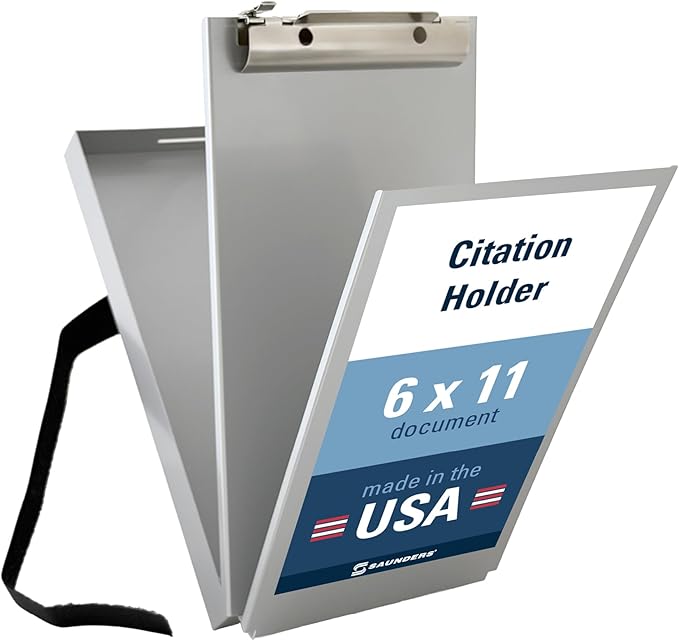 Saunders Dual Layer Police Storage Clipboard, Silver Metal Clipboard with Storage, Ticket Size Paper Organizer with Steel Clip and Locking Latch, Police Equipment Form Holder for EMS - Made in USA