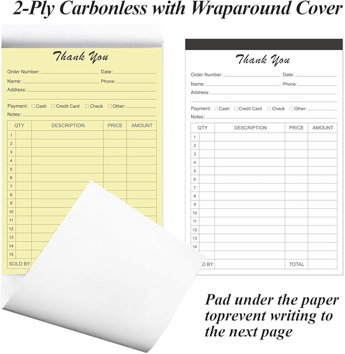 Thank You Receipt Book - 5.5" x 8.5" Cardboard 2-Part Carbonless Sales Invoice Book, 50 Sheets Invoice Pad with Cardboard for Small Business