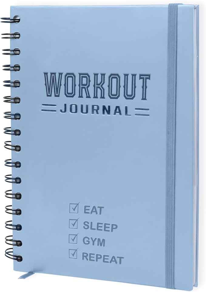 Nextnoid Hardcover Fitness Journal Workout Planner for Men & Women - A5 Sturdy Workout Log Book to Track Gym & Home Workouts - Blue
