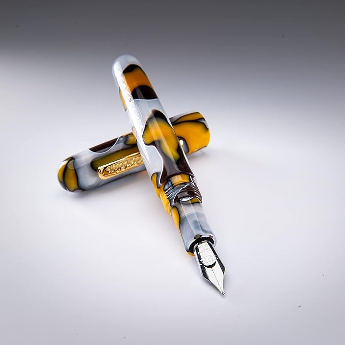 Conklin All American Fountain Pen in Yellowstone – Stub Nib, Unique Yellow, Brown & White Design – Ideal Gift for Calligraphers & Pen Collectors