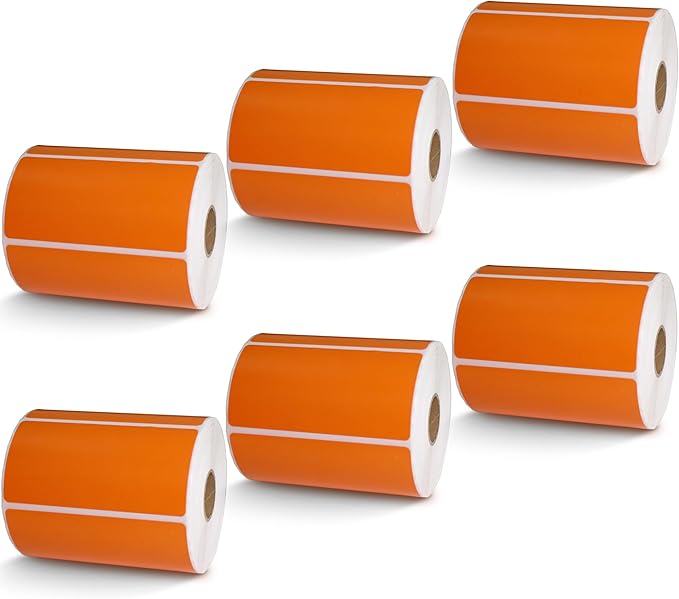 BETCKEY - 4" x 2" Barcode Shipping & Multipurpose Labels Compatible with Zebra & Rollo Label Printer,Premium Adhesive & Perforated[Orange, 6 Rolls, 4500 Labels]