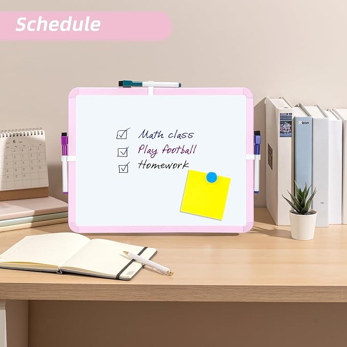 VUSIGN Small White Board Dry Erase, 14'' x 11'' Magnetic Dry Erase Board, Mini Whiteboard with Markers for Students, Fridge, Wall, Locker, Pink
