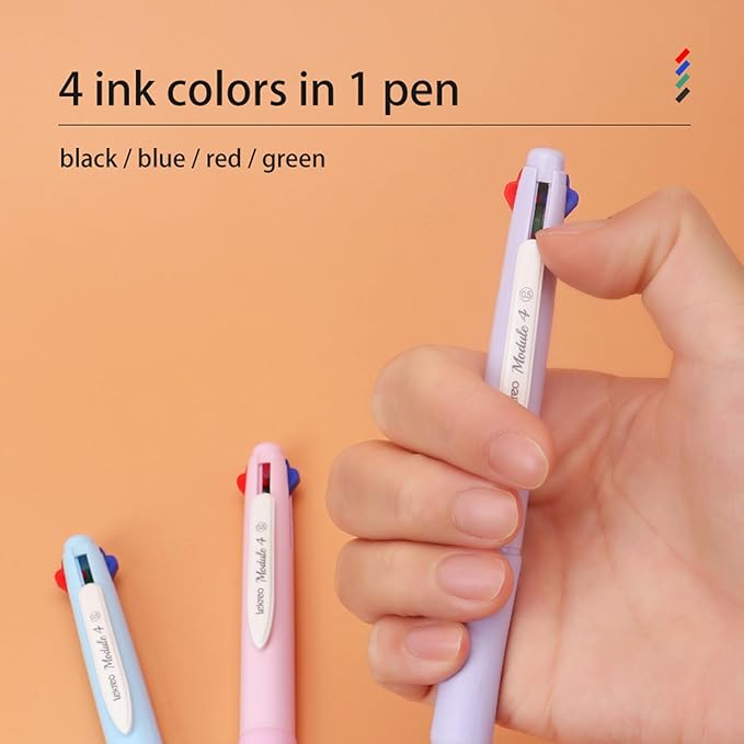 Lekreo Multi-color Ballpoint Pens, 4-in-1 Colored Pens 0.7 Medium Fine Point,Ballpoint Gift Pens for Planner Journaling,Assorted Ink, 6-Count